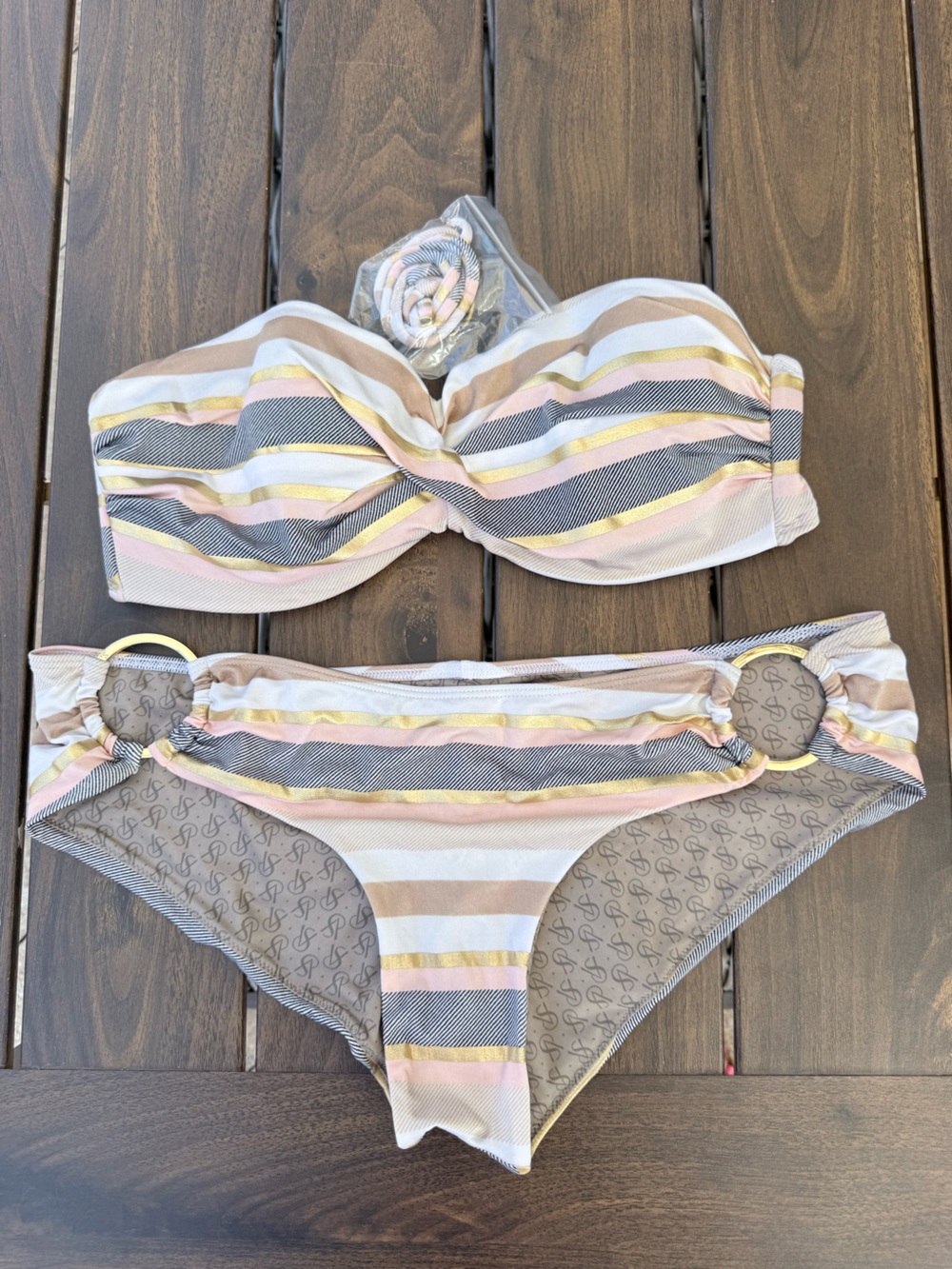 Victoria's Secret Strapless Bikini Set in Pink, Gold, Beige, Gray